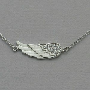 Sterling Silver CZ Sideways Angel Wing Necklace